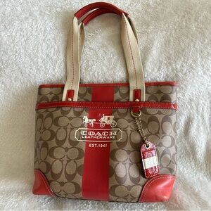 COACH Heritage 11350 Orange Tan Signature Coated Canvas Tote Shoulder Bag Purse